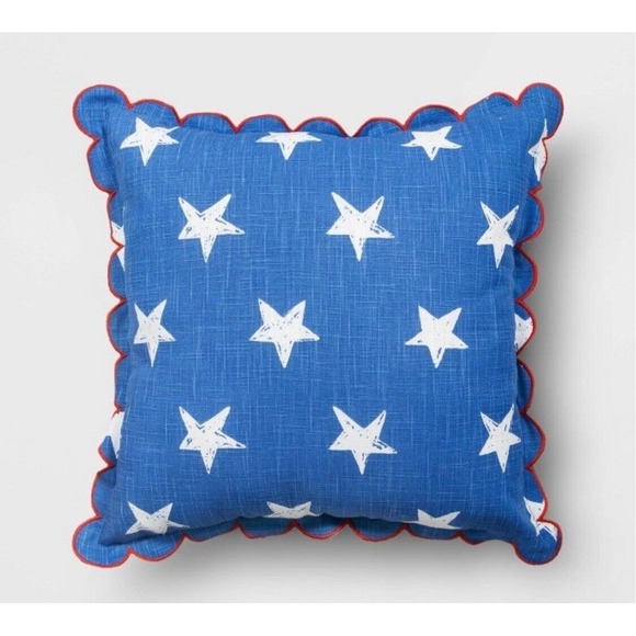 Scalloped Edge Printed Star Square Throw Pillow Blue White - Sun Squad - Picture 6 of 8